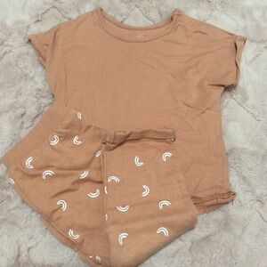 Cozy Tan Kids Pajama Set with Rainbow Design